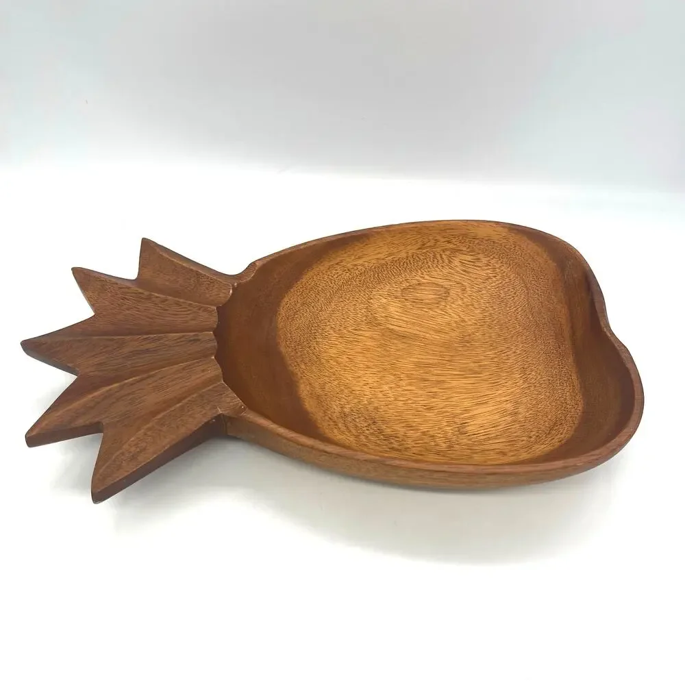Vintage MCM Handcrafted Wooden Pineapple Serving Tray / Trinket Dish 13